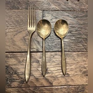 Vintage Dirigold Dirilyte Gold Brass Dinner Fork and Soup Spoons